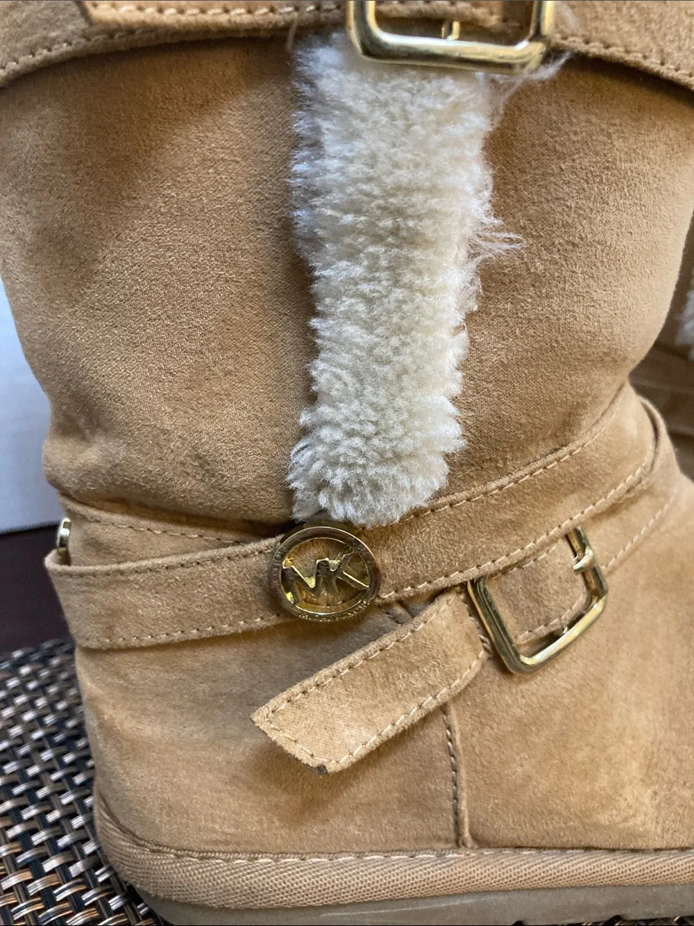 Michael Kors Shyla Tan Suede Shearling Lined Women's Boots - Cozy Winter Style,